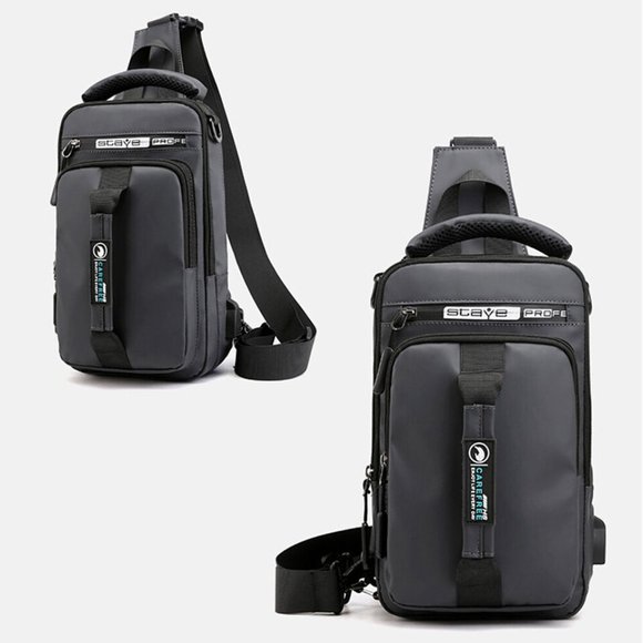 Anti-Theft Men's Sling Crossbody Bag Chest Shoulder Backpack USB Charging Port - Picture 11 of 13